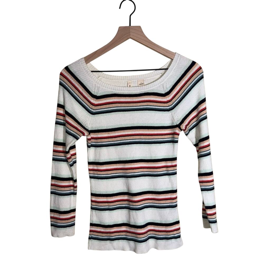 MOTH ANTHROPOLOGIE Multicolor Striped Ribbed scoop neck knit sweater M